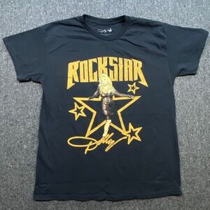 Dolly Parton Rockstar Music Unisex Large Black Gold Graphic Tee Shirt 2023